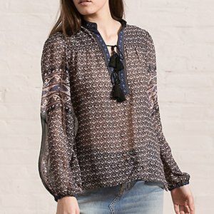 Ulla Johnson Amala 100% Silk Popover Geometric